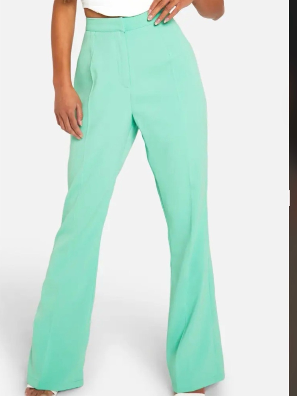 High-Waist Wide-Leg Pants in Mint Green